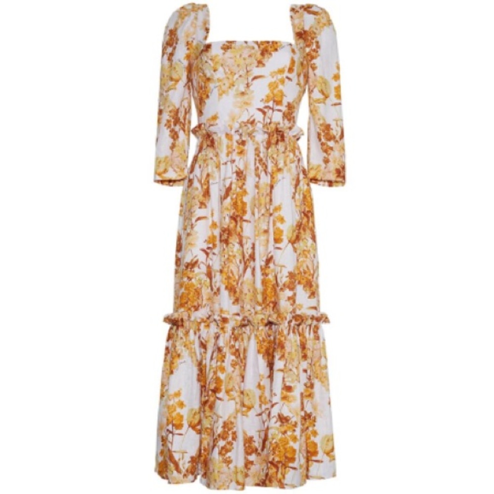 Cara Cara Blue Hill Dress - Mustard Floral